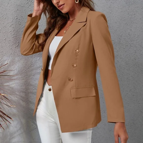 Classic Black Double Breasted Work Office Blazer - Picture 8 of 12